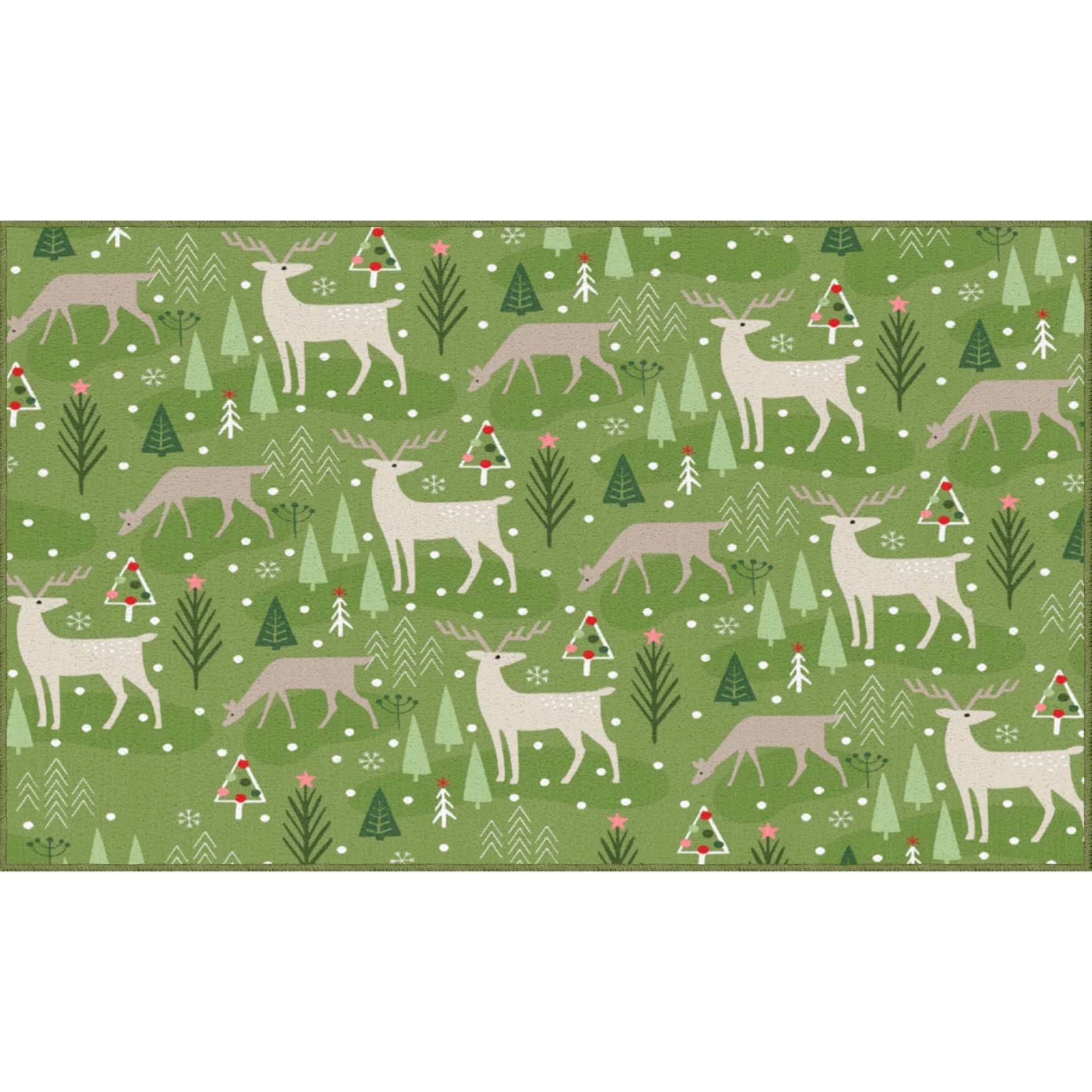 Reindeer Flurries Green Kitchen Rug, GREEN, hi-res image number 0