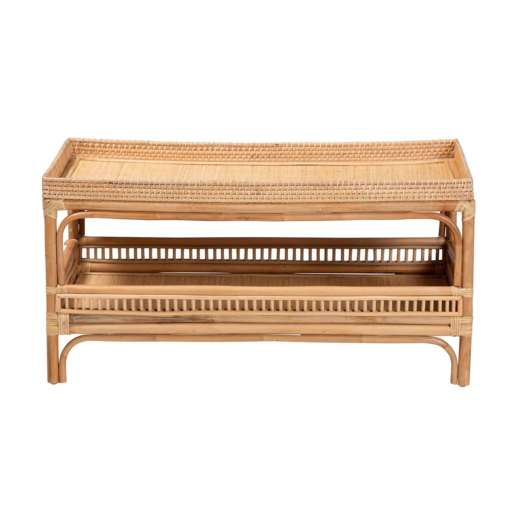 Lombok Modern Bohemian Natural Rattan Coffee Table, , on-hover image number 1