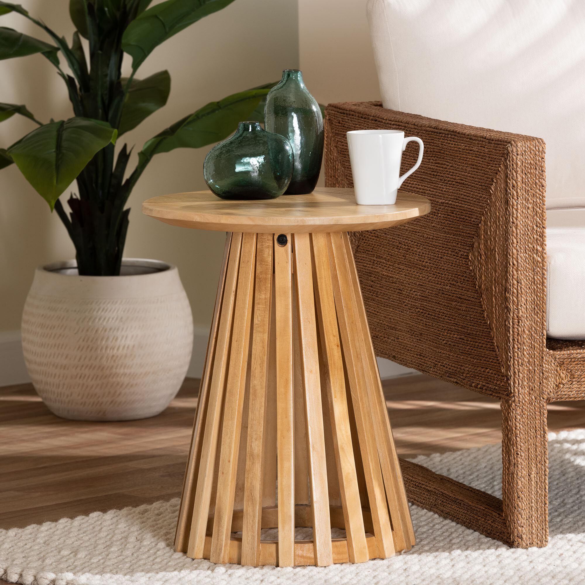Caribic Modern Slatted Acacia Wood End Table, BROWN, hi-res image number 0