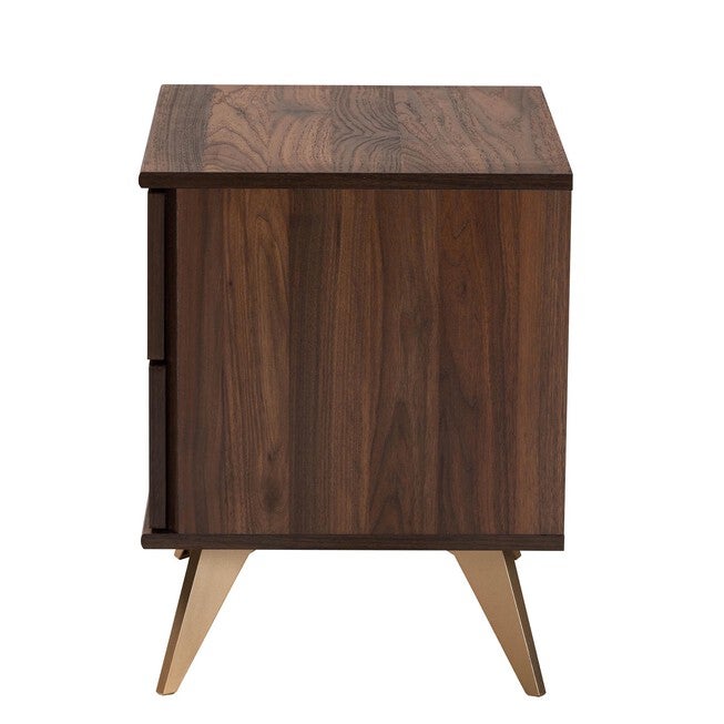 Graceland Mid-Century Modern Transitional Walnut Brown Finished Wood 2-Drawer Nightstand, , alternate image number null