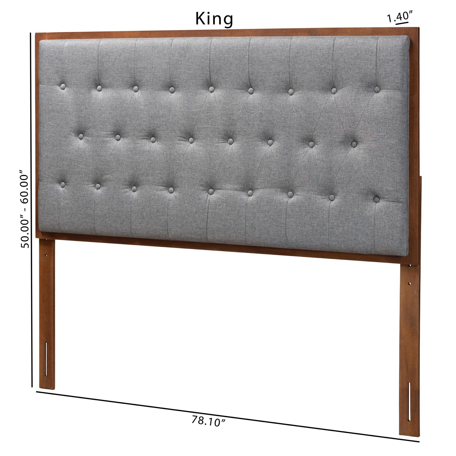 Harumi Classic And Traditional Grey Fabric And Walnut Brown Finished Wood King Size Headboard, , alternate image number 7