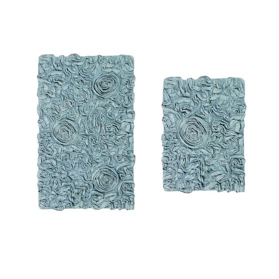 Bell Flower 2 Piece Bath Rug Collection, BLUE, hi-res image number null