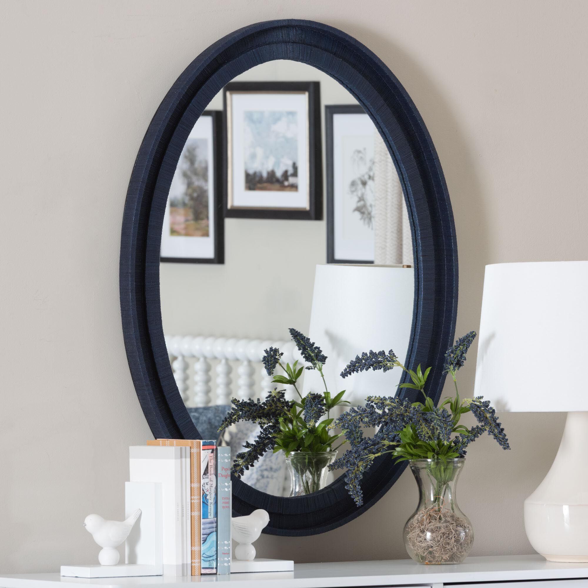 Lailan Oval Woven Grasscloth Mirror, NAVY, hi-res image number 0