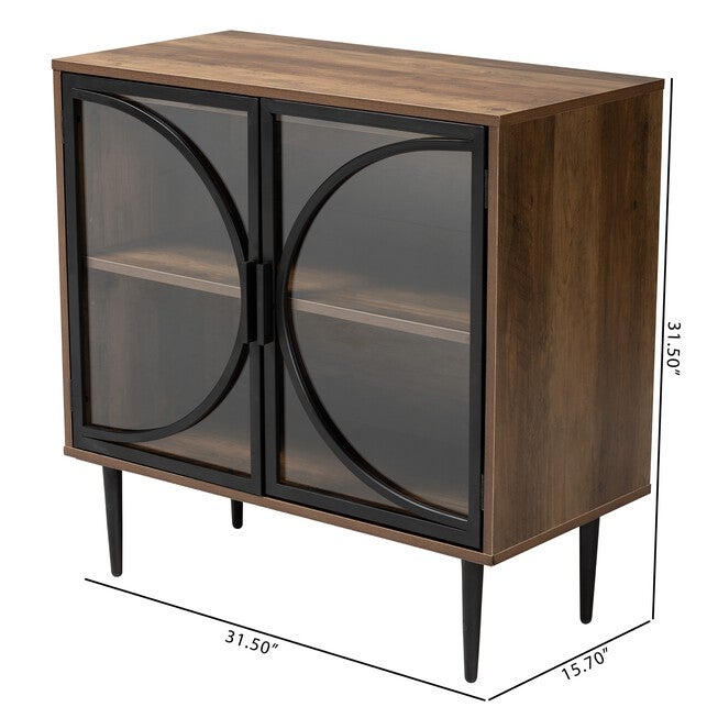 Carter Mid-Century Modern Industrial Walnut Brown Finished Wood And Black Metal 2-Door Sideboard, , alternate image number 8