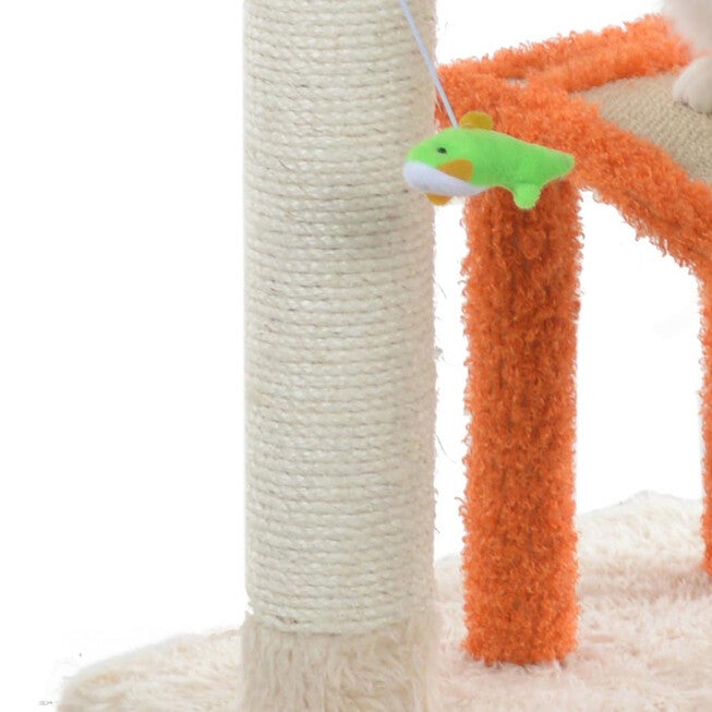Two-Level Platform 27 inches Real Wood Cat Scratcher With Sisal Carpet Ramp, , alternate image number 6