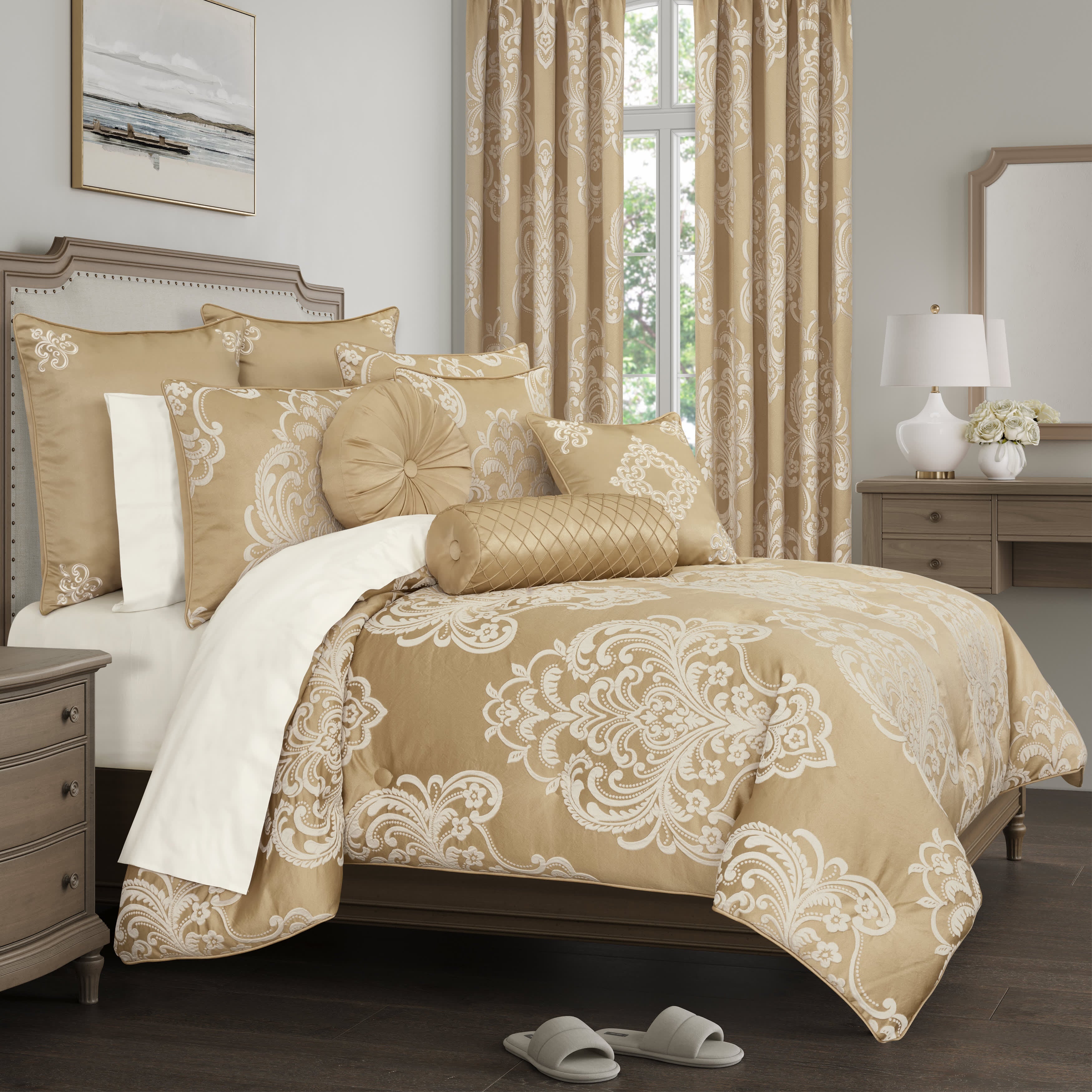 Potenza 4 Piece Comforter Set, GOLD, hi-res image number 0
