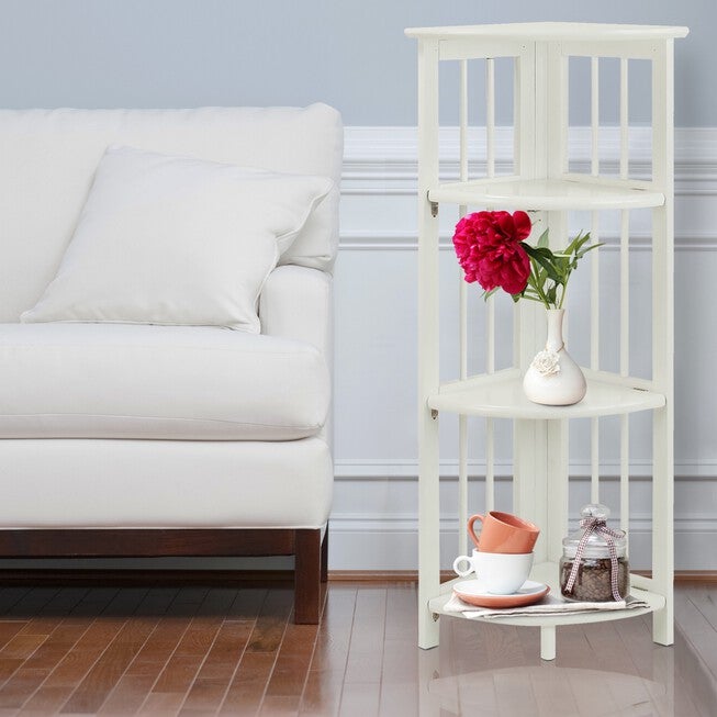 4-Shelf Corner Folding Bookcase-White, , alternate image number null