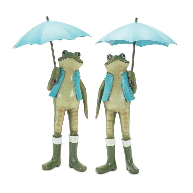 Garden Frog With Umbrella And Rainboot Accent (Set Of 2), BLUE, hi-res image number 0