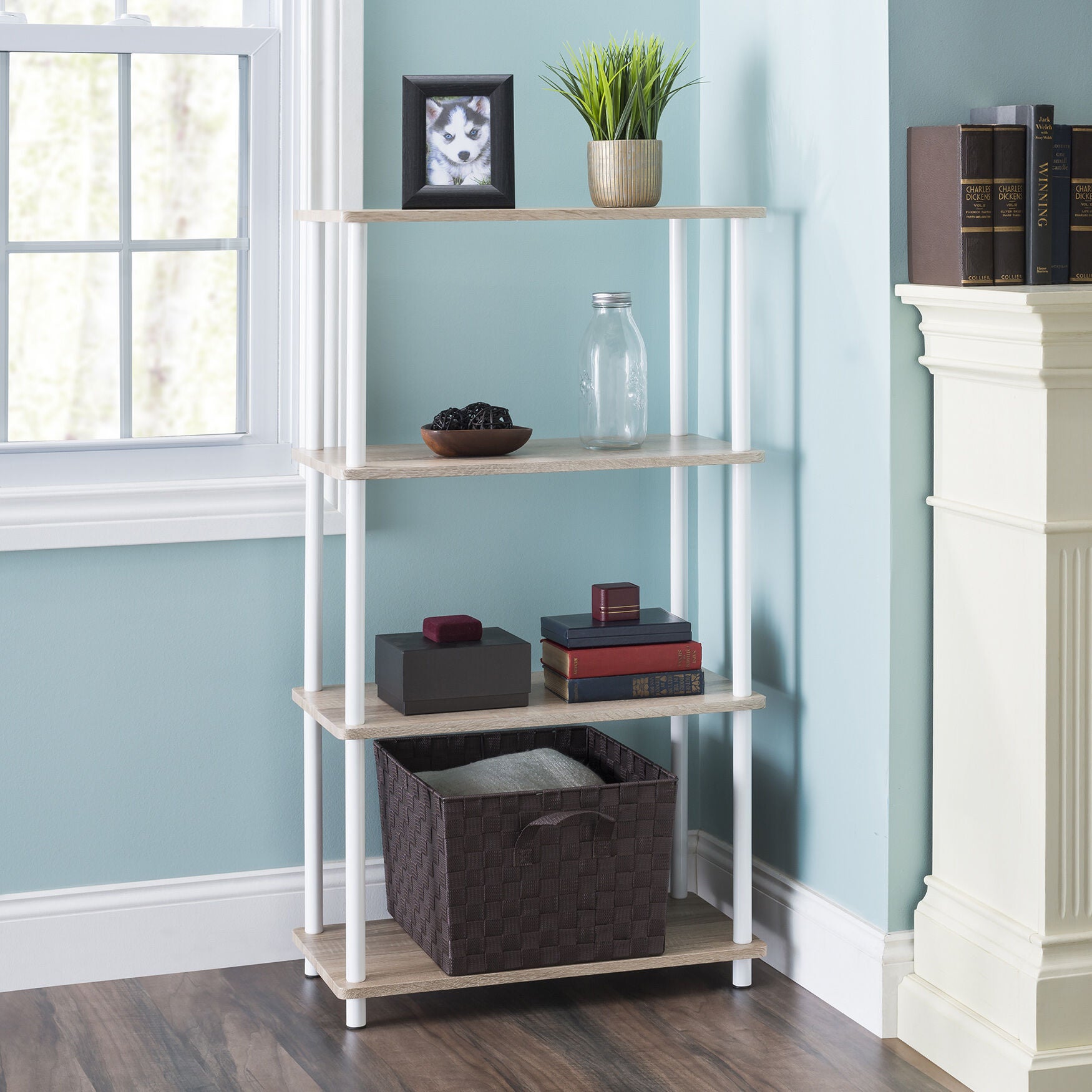 Home Basics Pine Wood 4 Tier Rectangular Corner Shelf, , alternate image number 2