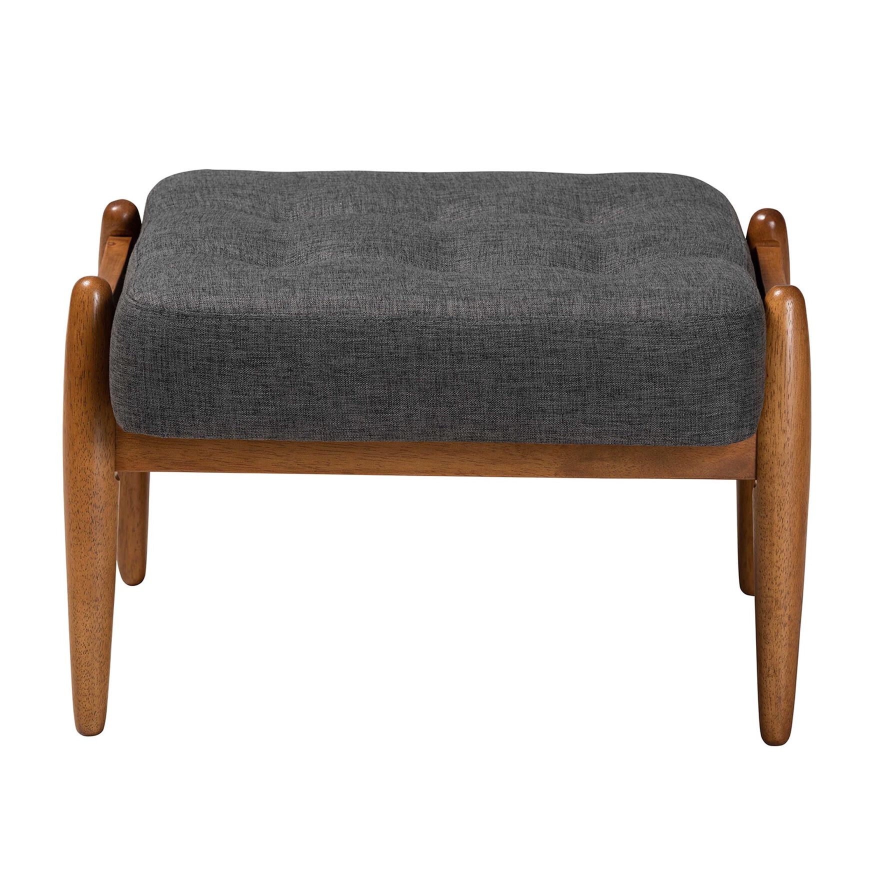 Jeanine Japandi Dark Grey Fabric And Walnut Brown Finished Wood Ottoman Footstool, , alternate image number 7