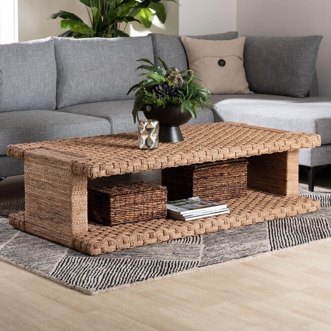 Rhinos Handwoven Seagrass Coffee Table, LIGHT BROWN, hi-res image number null