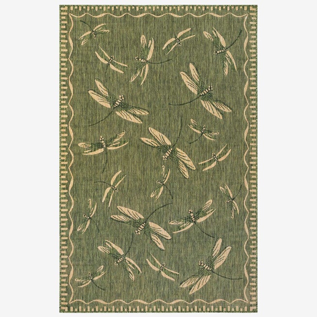 6’6 inches x 9’4 inches Dragonfly Indoor/Outdoor Rug, GREEN, hi-res image number 0