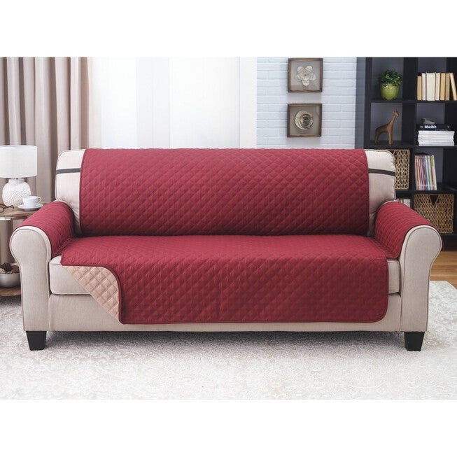 Solid Reversible Quilted Xl Sofa Furniture Protector, WINE MOCHA, hi-res image number null