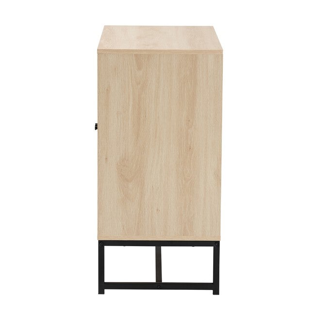 Caterina Mid-Century Modern Transitional Natural Brown Finished Wood And Natural Rattan 2-Door Storage Cabinet, , alternate image number 3