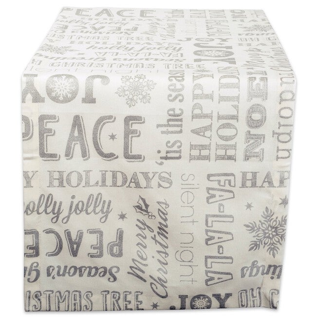Silver Christmas Collage Table Runner 14x108, SILVER, hi-res image number 0