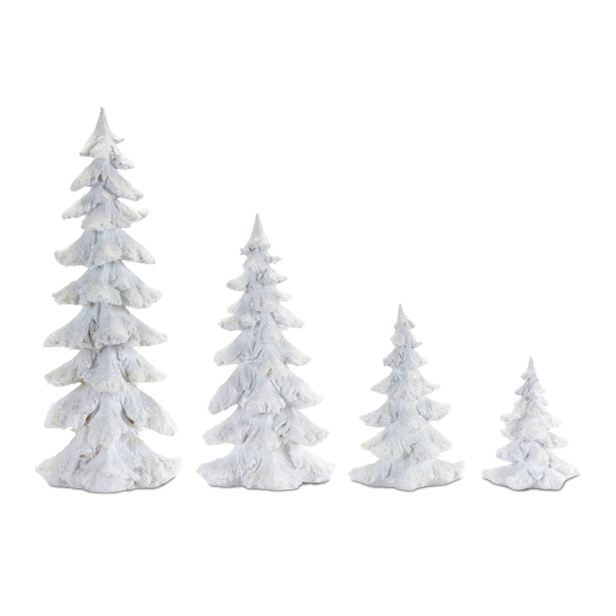 Flocked White Pine Tree with Carved Design (Set of 4), WHITE, alternate image number 1