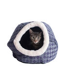 Cuddle Cave Cat Dog Bed, Blue Checkered, BLUE, hi-res image number 0