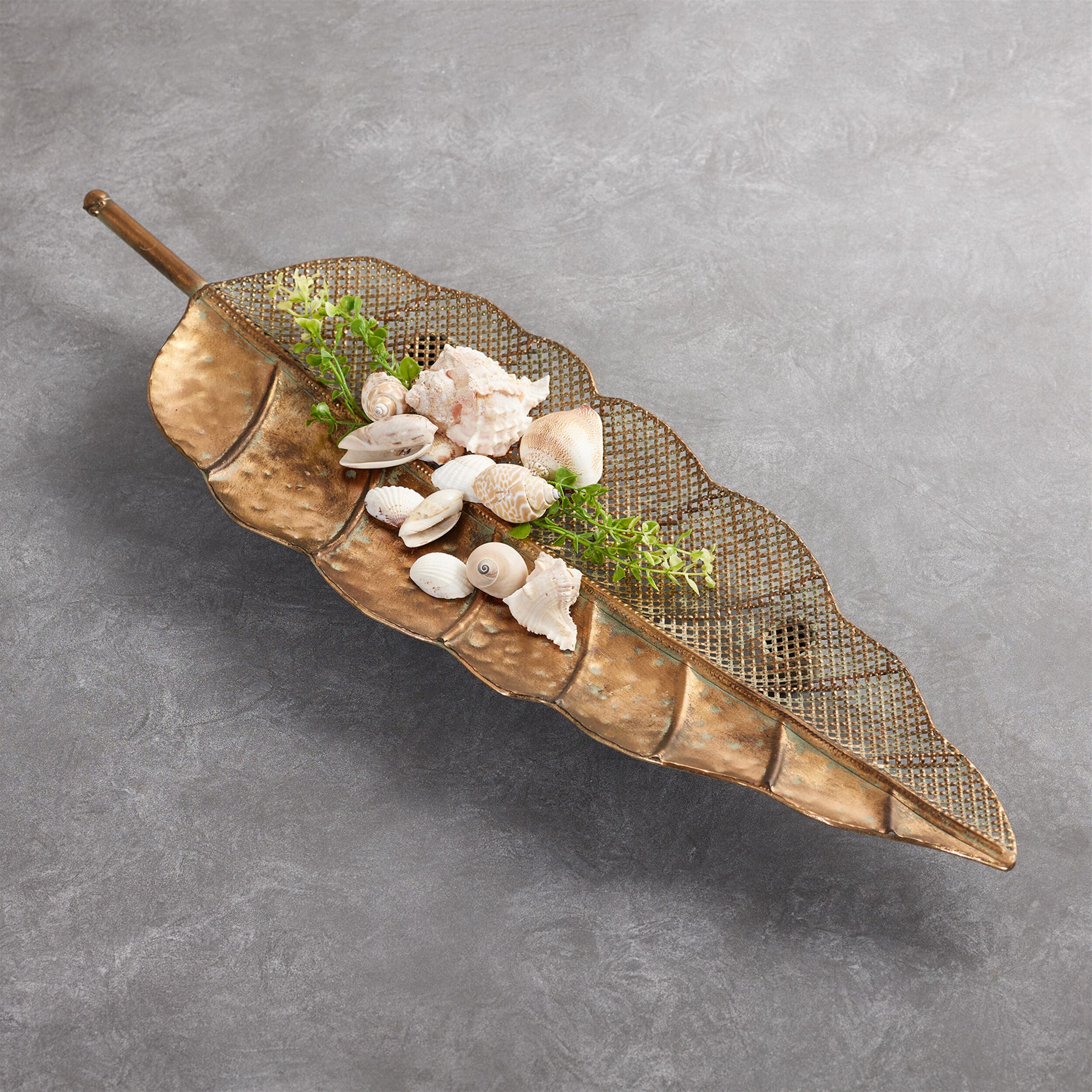 Distressed Metal Leaf Tray Set of 2, GOLD, alternate image number 2