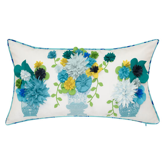 Indoor & Outdoor Flower Pots Dimensional Embroidered Lumbar Decorative Pillow, SKY, hi-res image number null