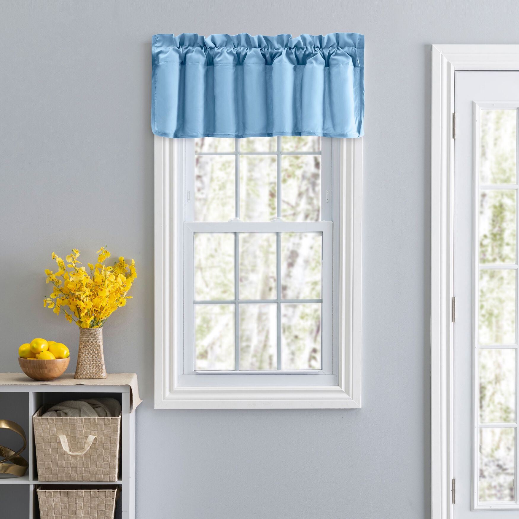 Stacey Curtain Color Lined Swag Set Filler Valance, SLATE, hi-res image number 0