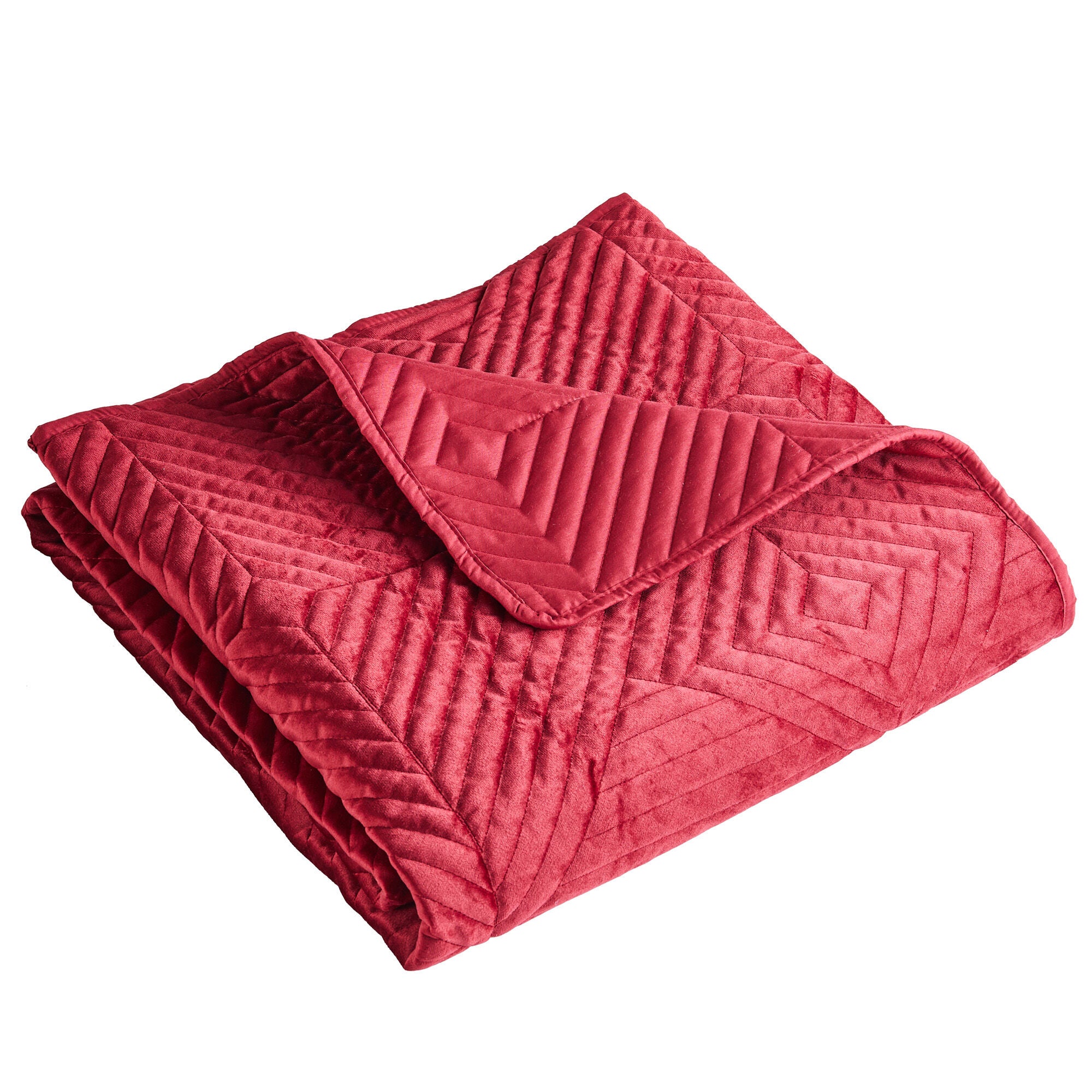 Riviera Velvet Finely Stitched Throw Blanket, Red, RED, alternate image number 1