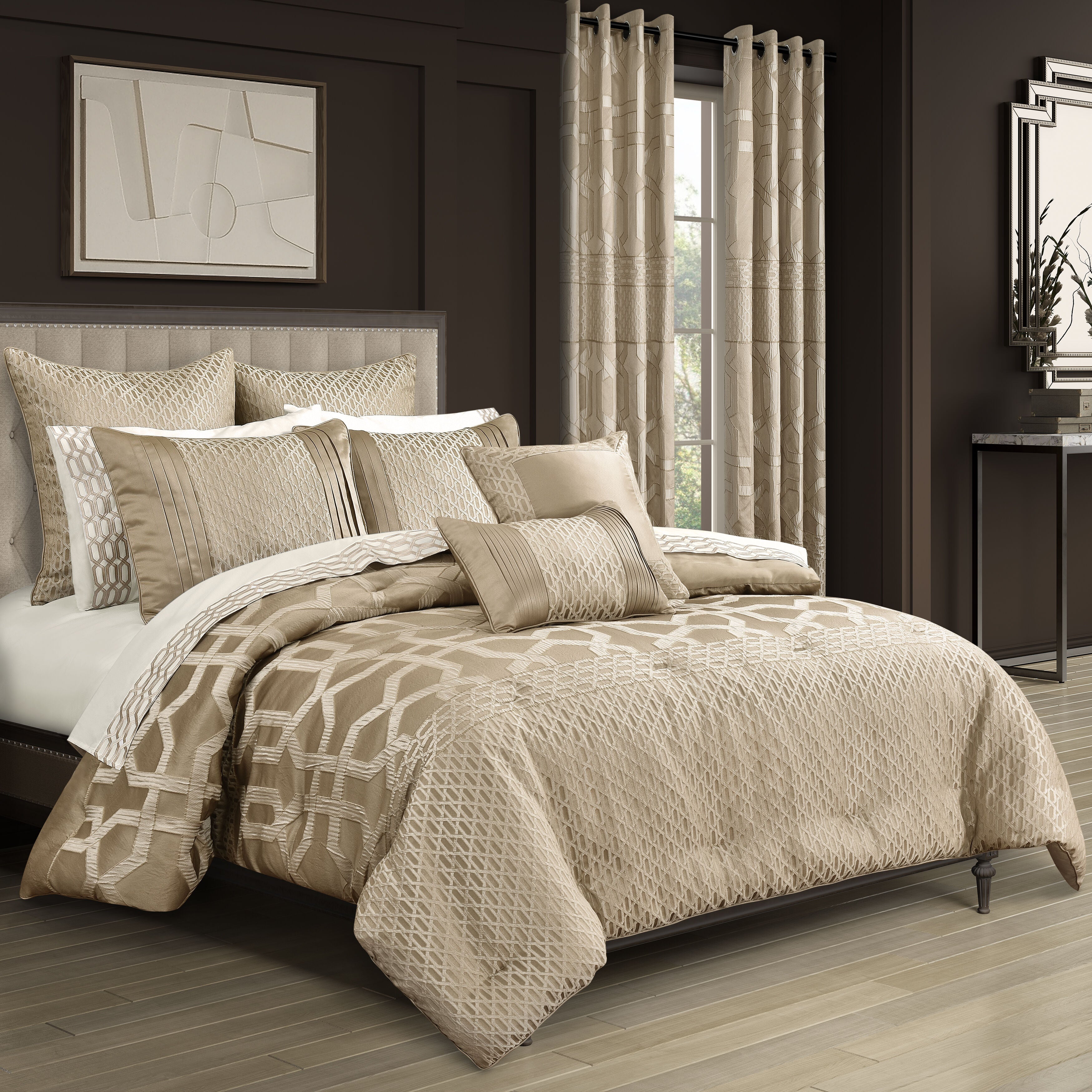OLYMPUS FULL/QUEEN 3PC. COMFORTER SET, SAND, hi-res image number 0