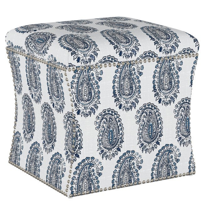 Block Paisley Nail Button Storage Ottoman, NAVY, hi-res image number 0