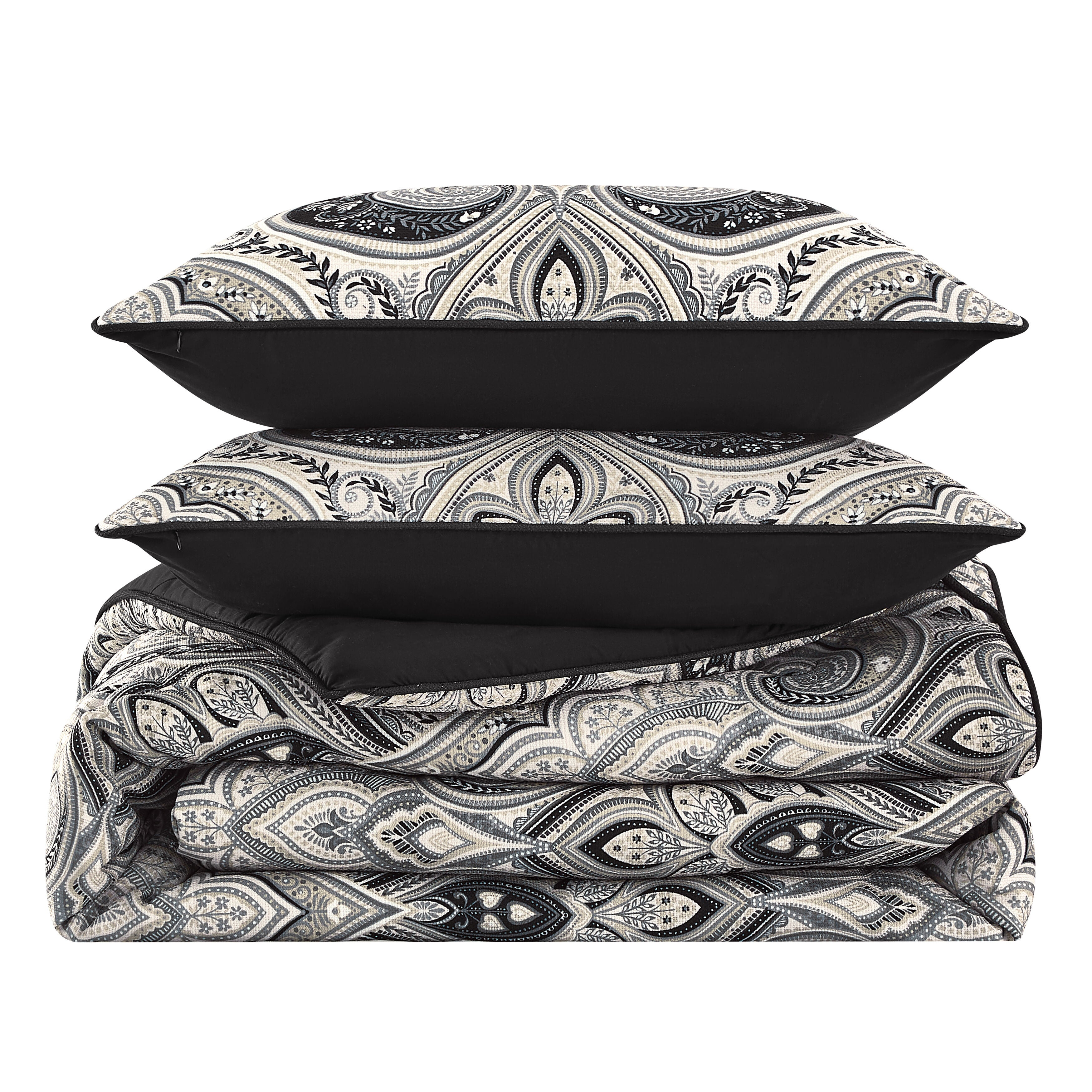 Messina 3 Piece Comforter Set, BLACK, alternate image number 4