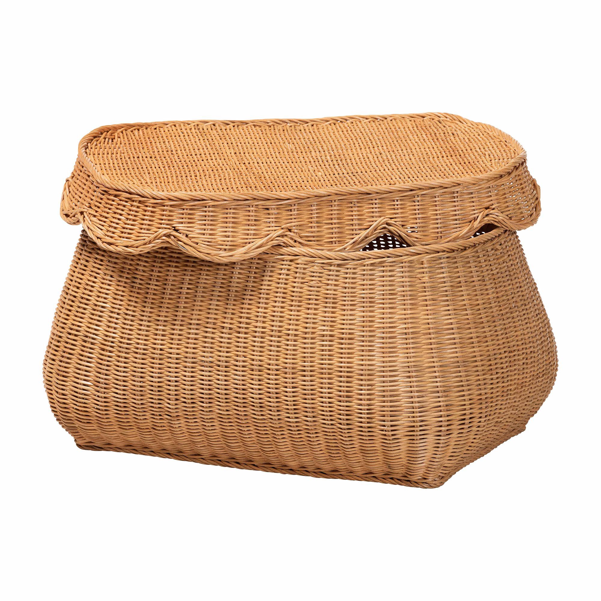 Ayleen Natural Rattan Basket with Scalloped Lid - Small, HONEY, alternate image number 2