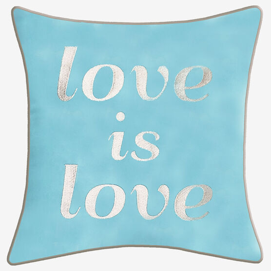 Embroidered "Love Is Love" Decorative Pillow, MINERAL BLUE, hi-res image number null