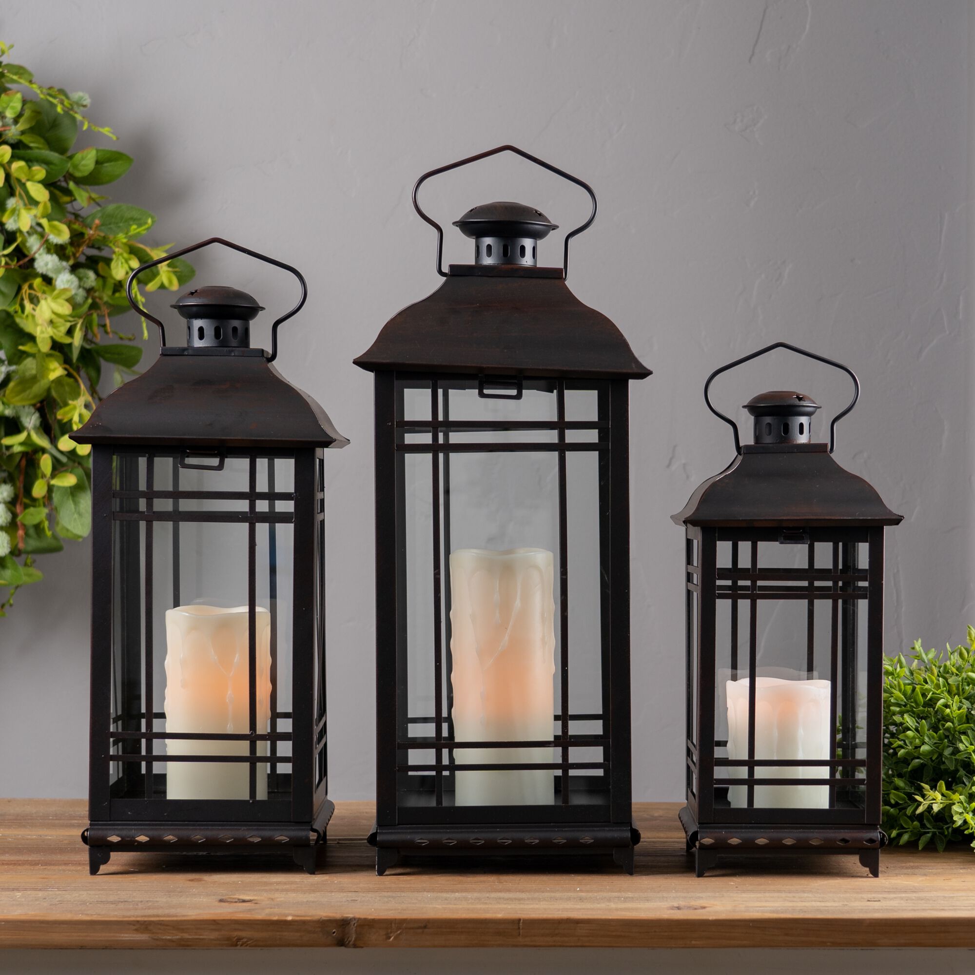 Lantern (Set of 3) 14 inchesH, 17 inchesH, 20 inchesH Metal/Glass, BLACK, alternate image number 1