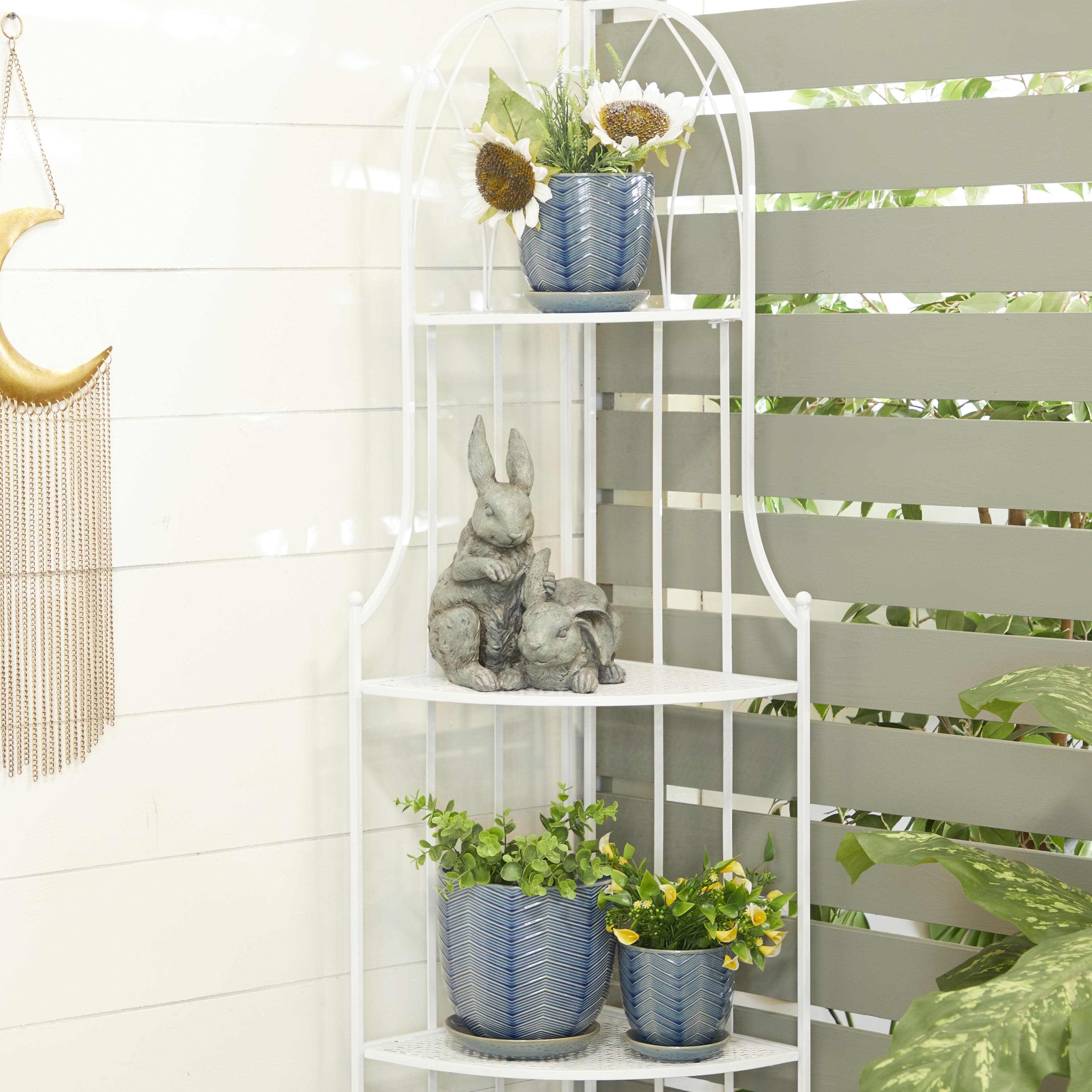 Blue Porcelain Ceramic  Indoor Outdoor Planter with Attached Saucer, Set of 3 8 inches, 6 inches, 5 inchesH, BLUE, alternate image number 6