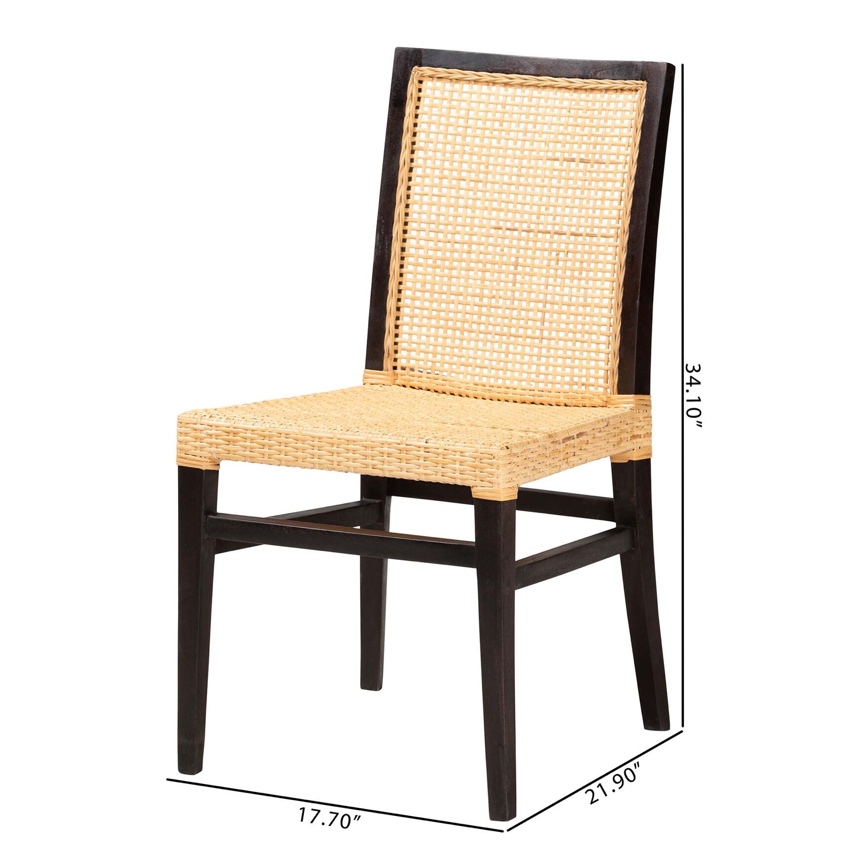 Lingga Modern Bohemian Dark Brown Mahogany Wood And Natural Rattan Dining Chair, , alternate image number 9