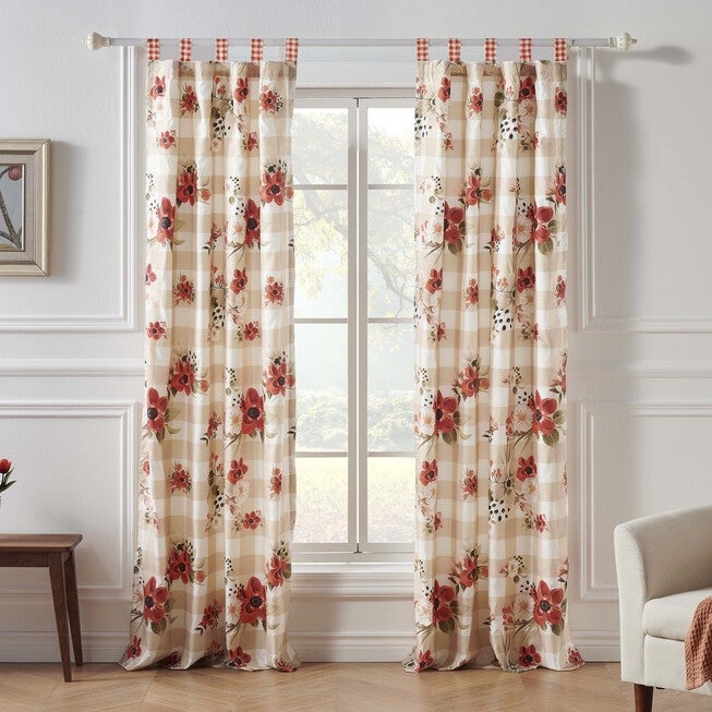 Wheatly Ruffled Gingham Curtain Panels, Set Of 2 With Tiebacks, TRUFFLE, hi-res image number null