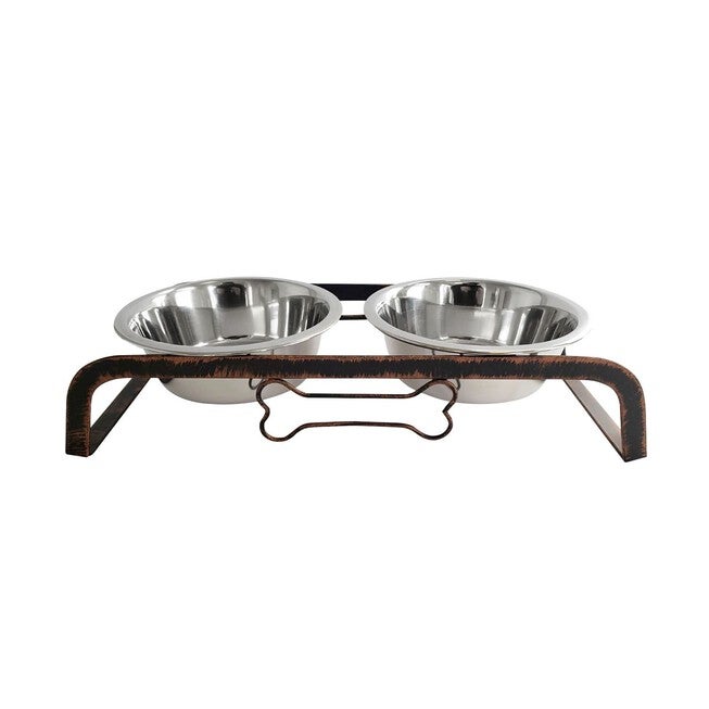 Rustic Bone Pet Dog Raised Feeder with Bowls, 1 QT, COPPER, hi-res image number 0