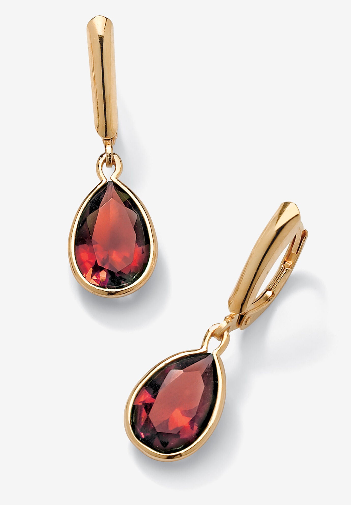 Gold over Sterling Silver Drop EarringsPear Cut Simulated Birthstones, JANUARY, hi-res image number 0