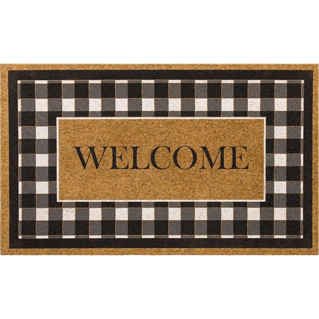 Fall Welcome Check Door Mat, NATURAL, hi-res image number 0