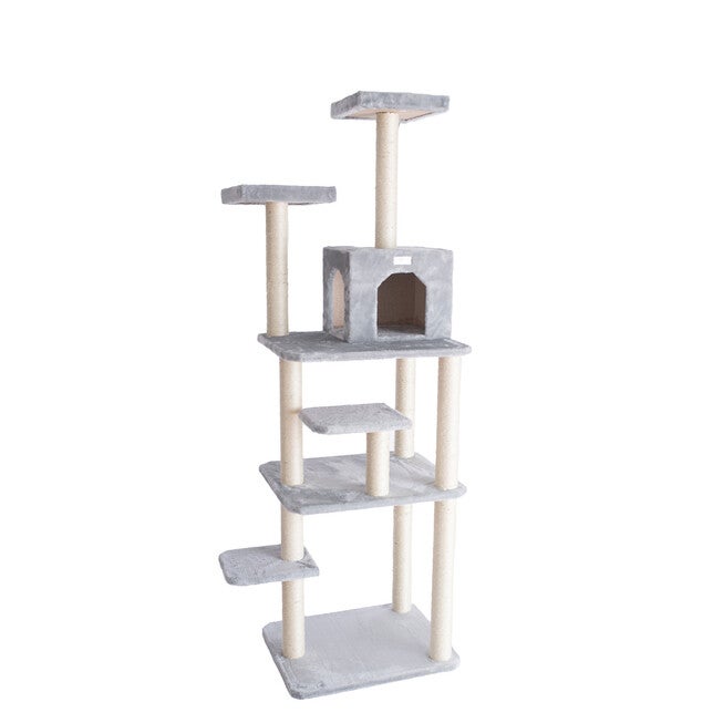 Gleepet 74 inches Real Wood Cat Tree With Seven Levels, Silver Gray, , alternate image number null