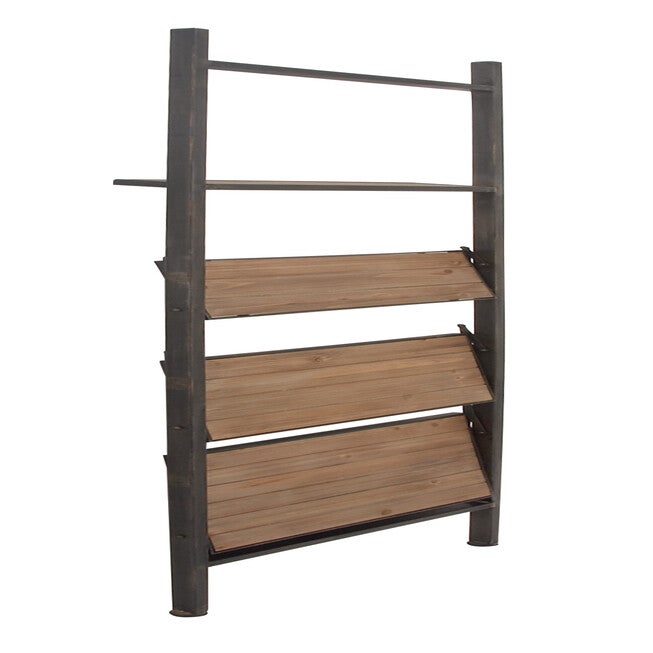 Dark Brown Wood Industrial Shelving Unit, 77 inches x 20 inches x 14 inches, , alternate image number 4