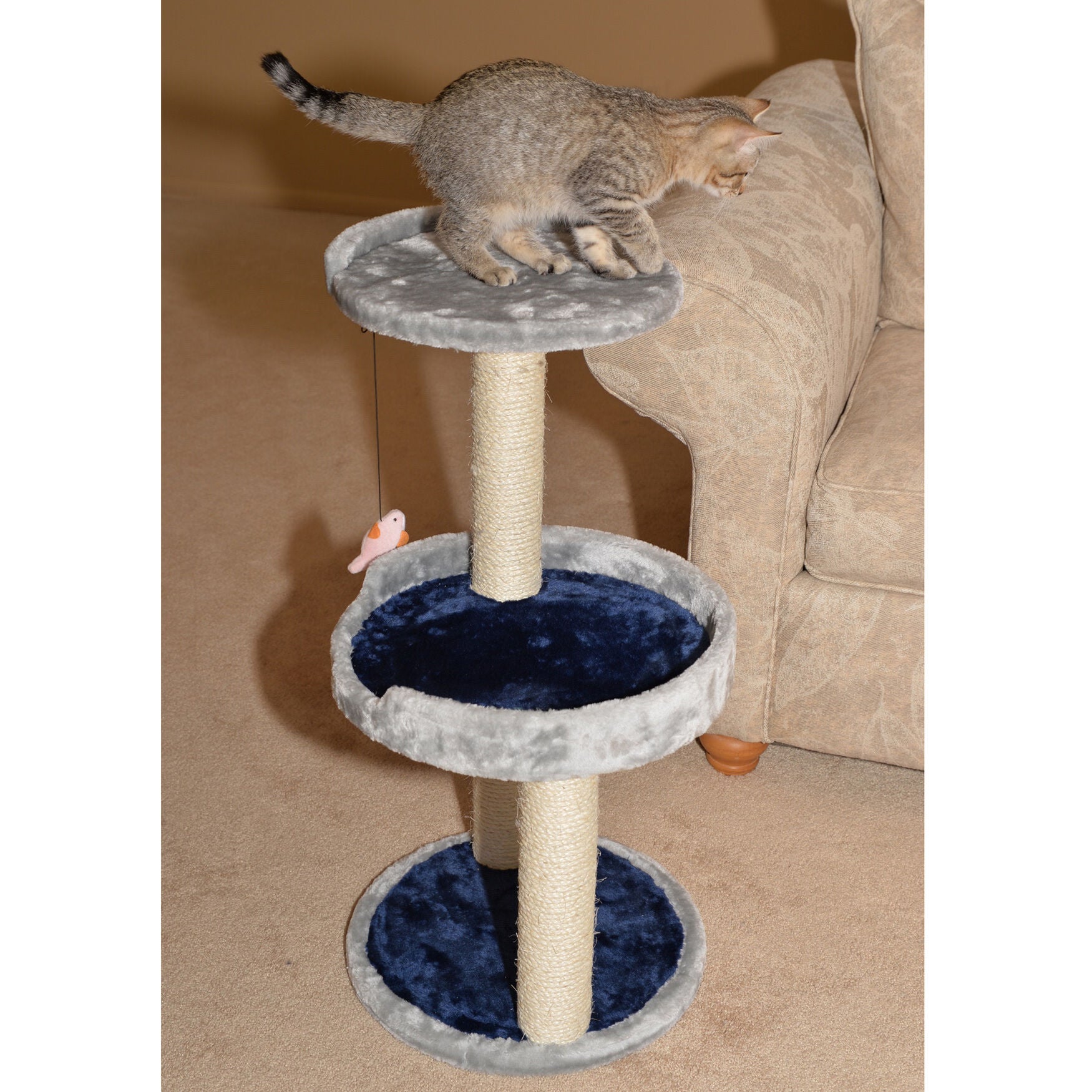 Three-Level Compact Real Wood Cat Scratcher With Perch, , alternate image number 6