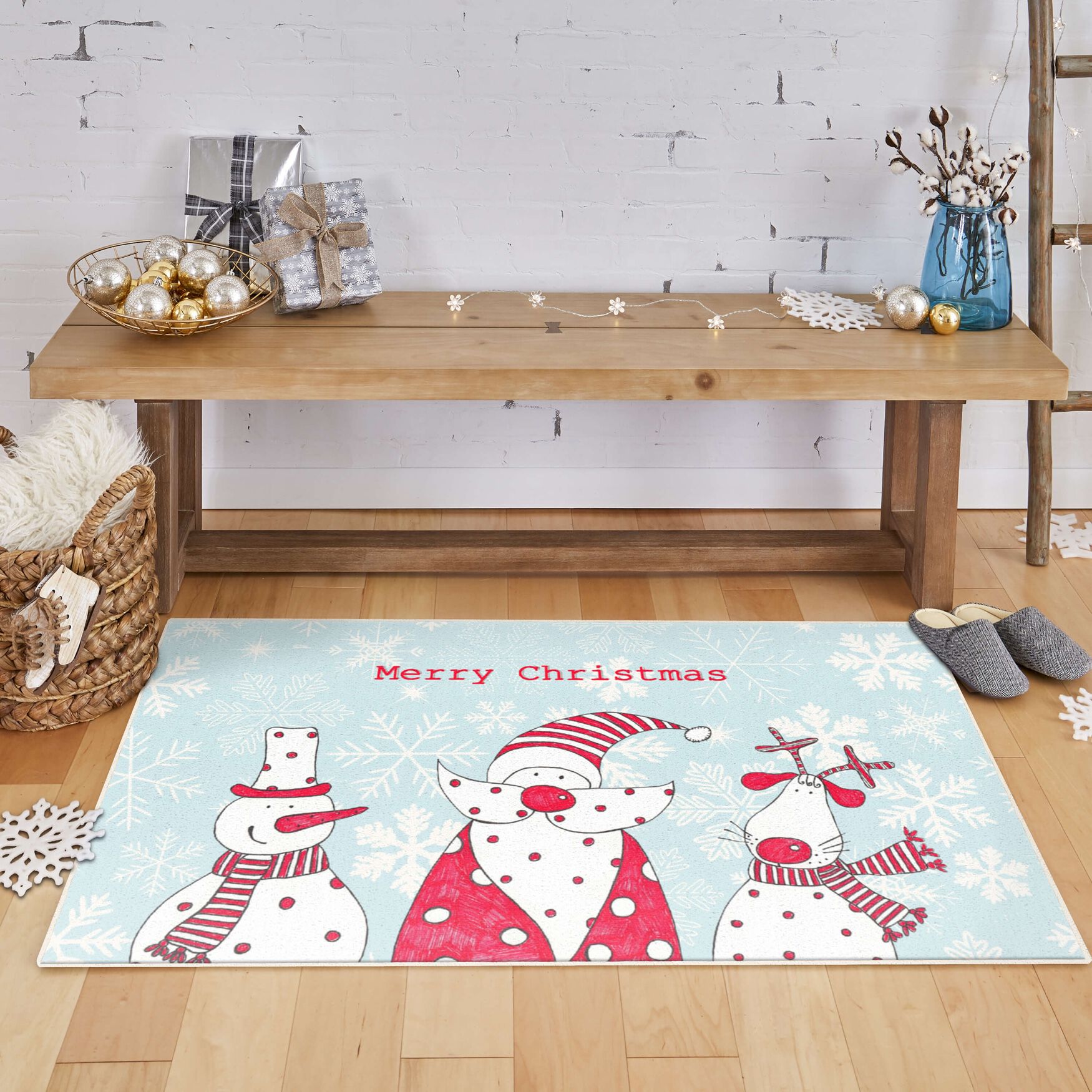 Christmas Friends Light Blue Kitchen Rug, , alternate image number 3