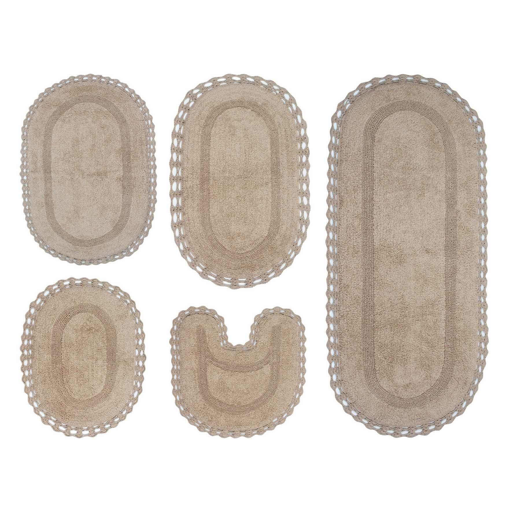 Hampton Crochet 5 Piece Bath Rug Collection, LINEN, hi-res image number 0