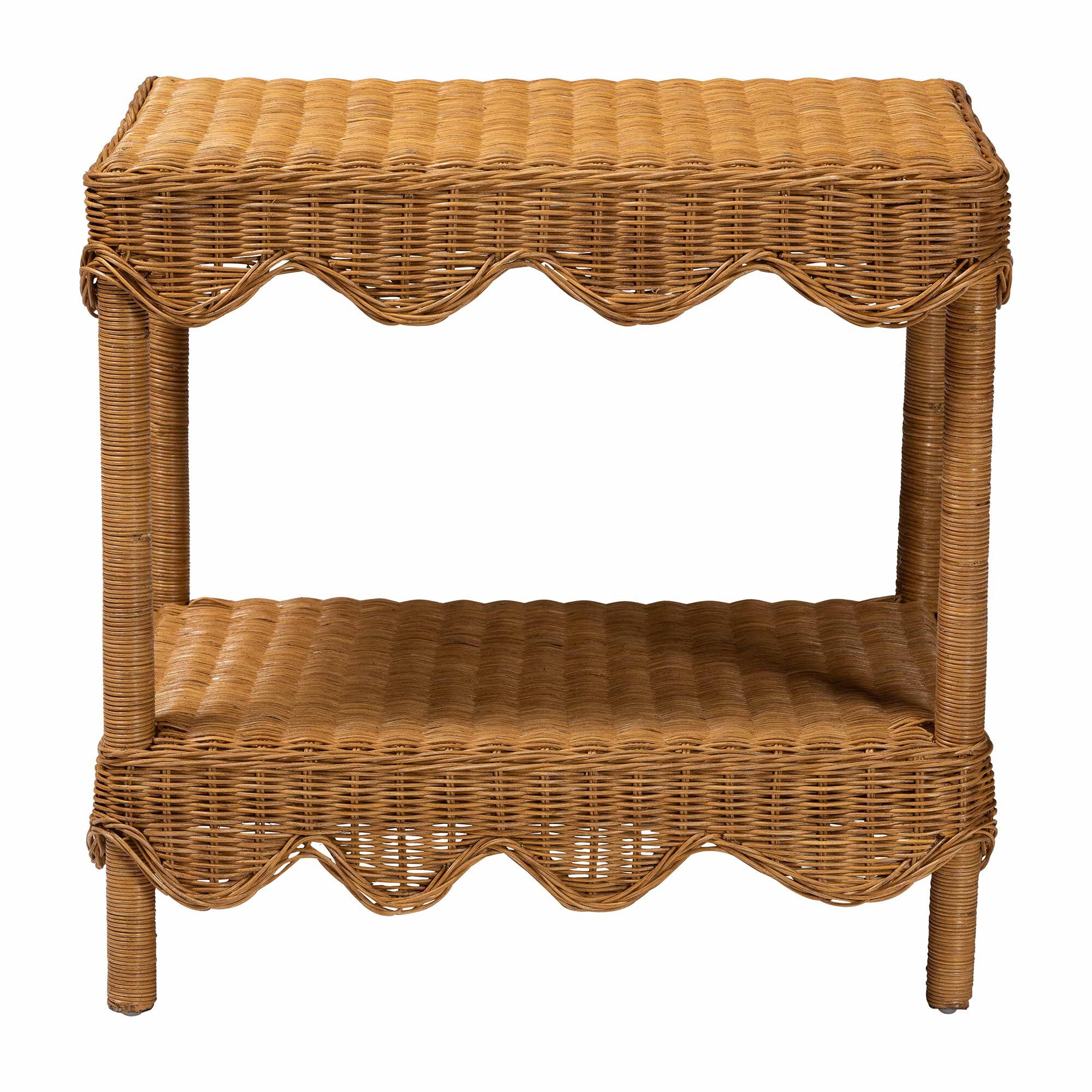 Oteria Bohemian Light Honey Scalloped Rattan Side Table, HONEY, alternate image number 2