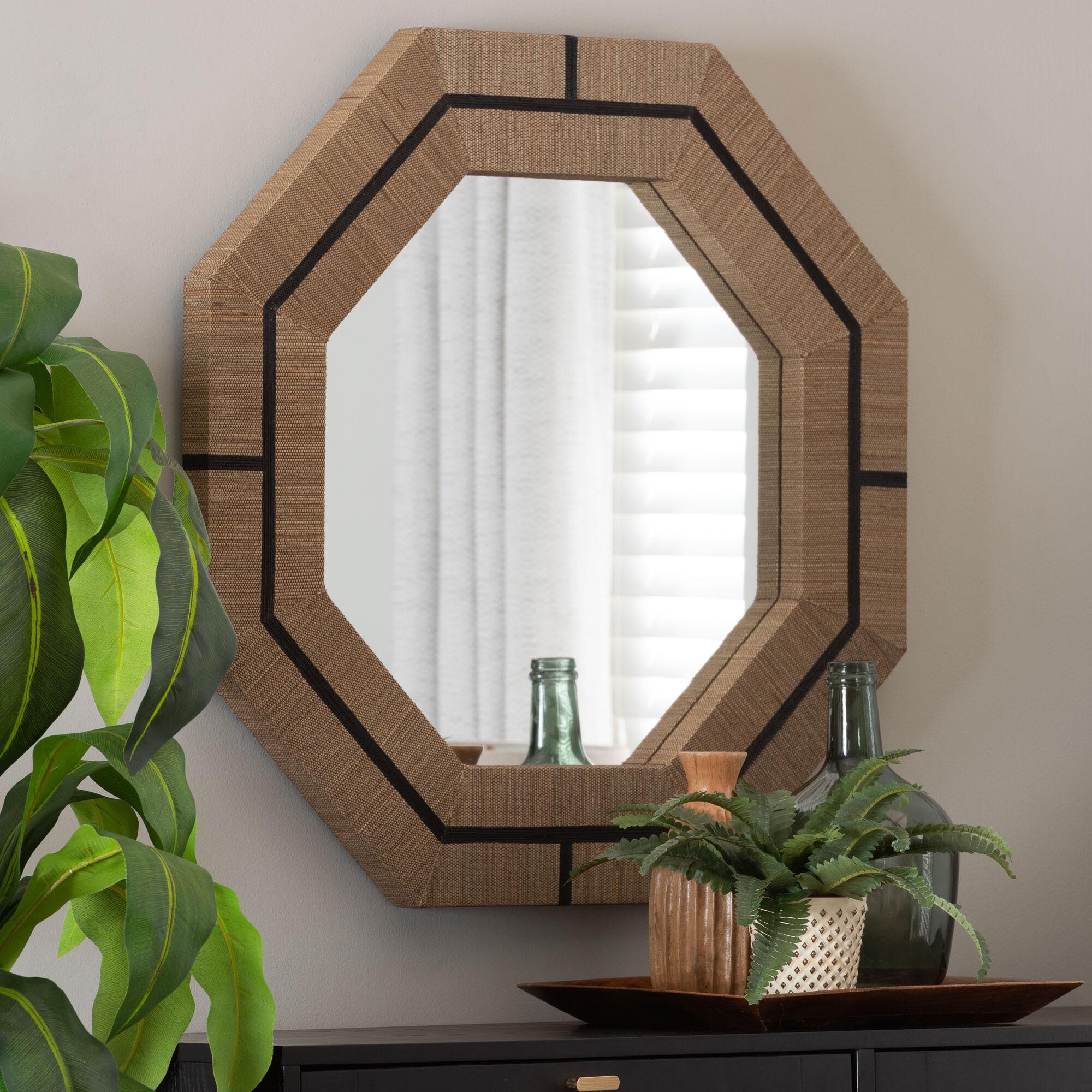 Mirai Bohemian Woven Grasscloth Octagon Accent Mirror, NATURAL, hi-res image number 0