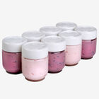 Set of 8 Glass Jars with Date Setting Lids for Euro Cuisine Yogurt Maker Model YMX650, CLEAR, hi-res image number null