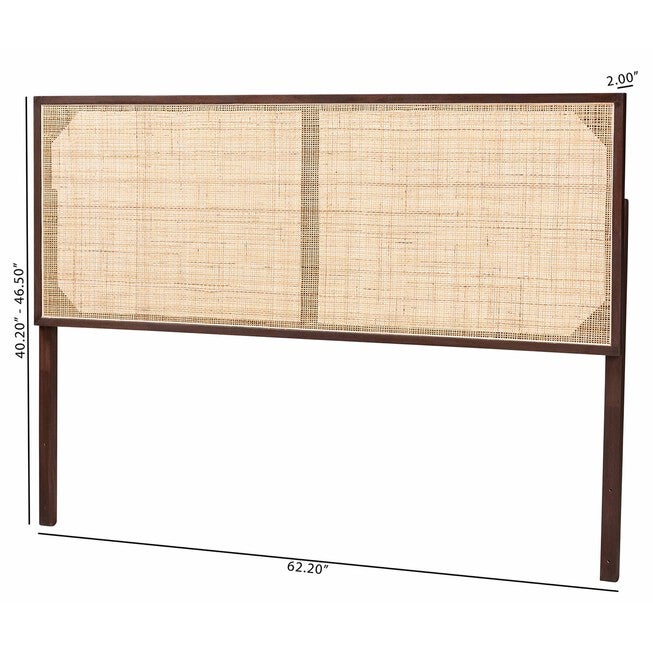 Aurelia Modern Bohemian Black Finished Bayur Wood And Natural Rattan Queen Size Headboard, , alternate image number 6