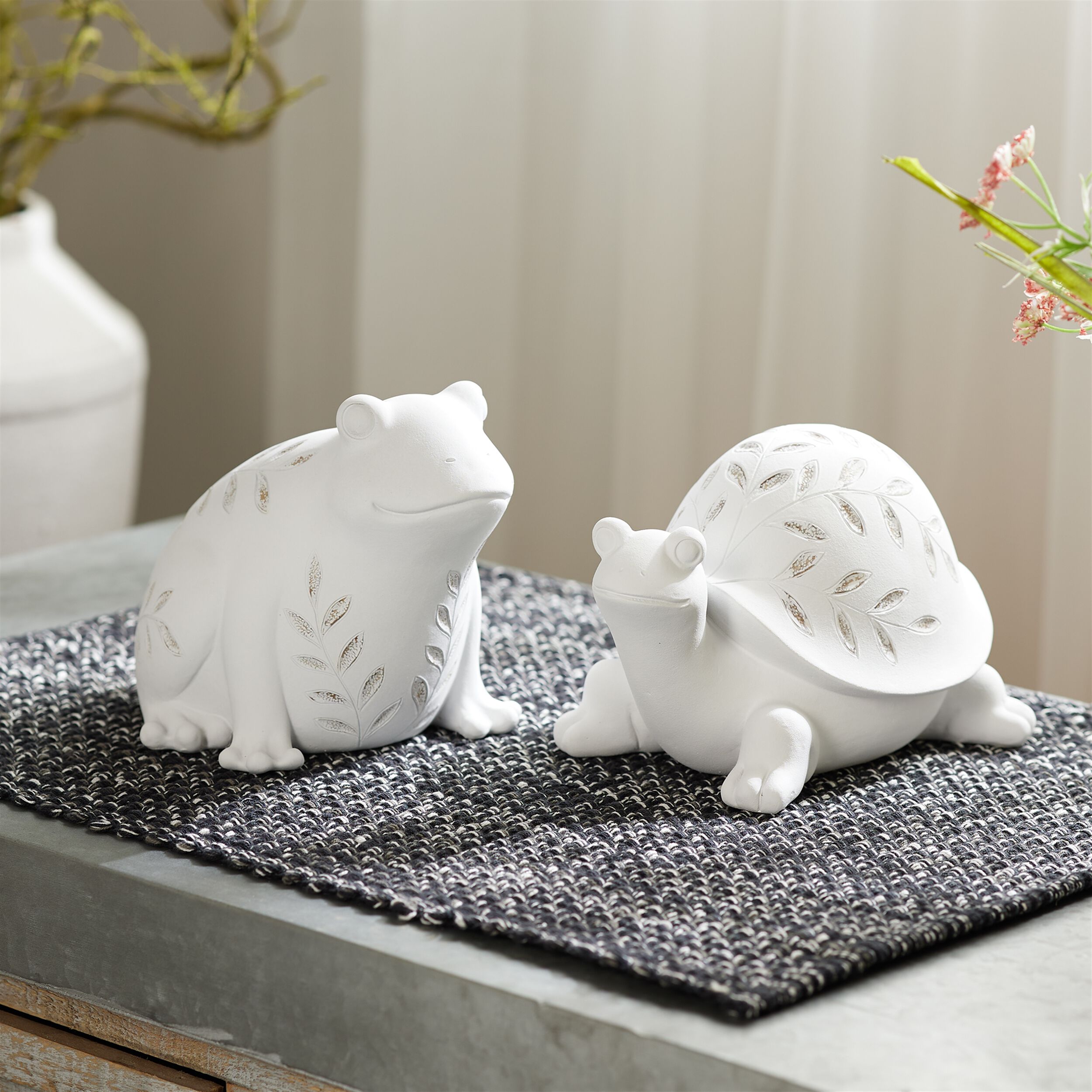 Etched Frog and Turtle Figurine Set of 2, WHITE, alternate image number 1