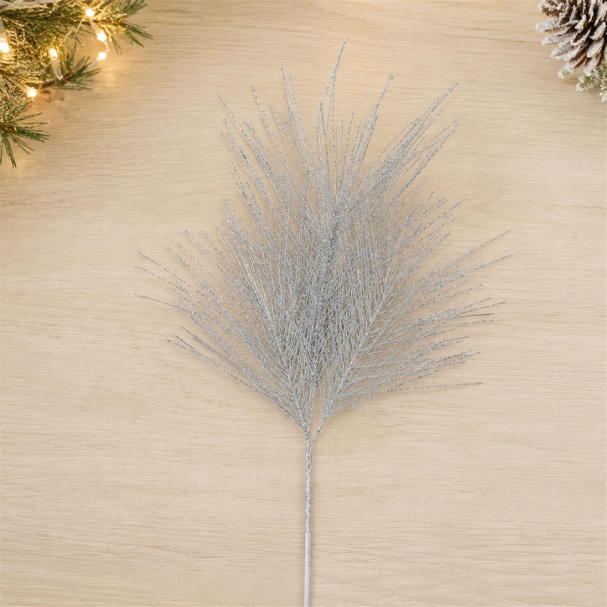 Glittered Pine Spray (Set of 4), SILVER, alternate image number 1