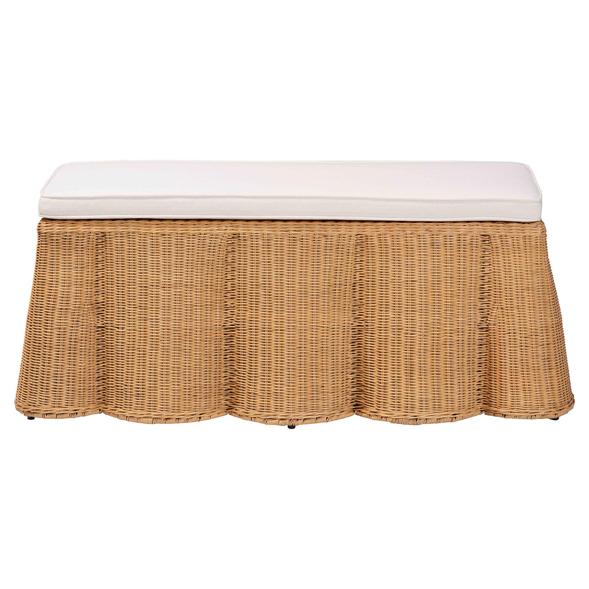 Palm Scallop Natural Rattan Ottoman, Rectangle, LIGHT HONEY, alternate image number 2