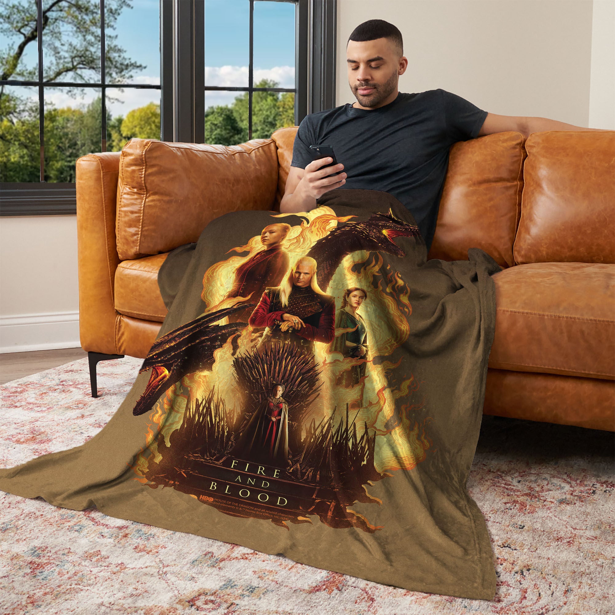 Warner Bros. House of the Dragon Fire and Blood Reigns Silk Touch Throw Blanket 40x50 Inches, YELLOW, alternate image number 2